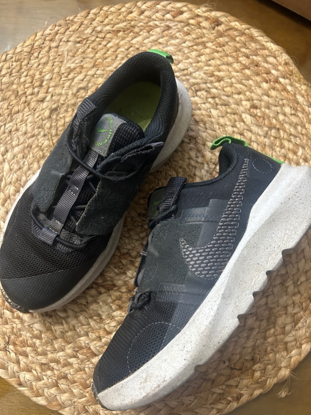 Little boys Black Athletic Sneakers with Green Accents - Nike